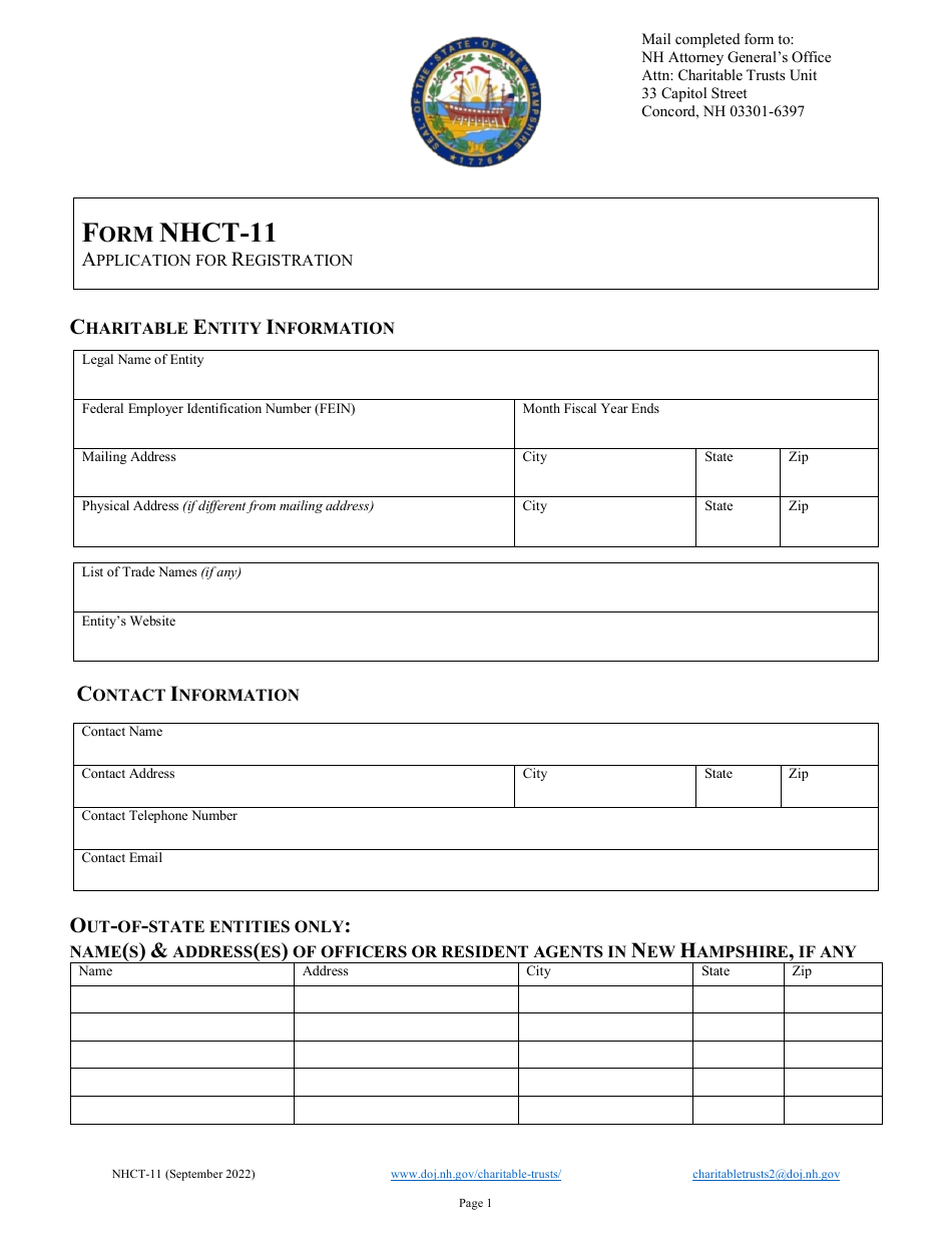 Form NHCT-11 Application for Registration - New Hampshire, Page 1