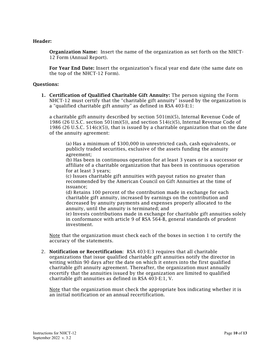 Instructions for Form NHCT-12 Annual Report - New Hampshire, Page 10