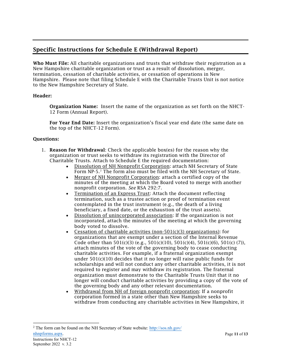 Instructions for Form NHCT-12 Annual Report - New Hampshire, Page 11