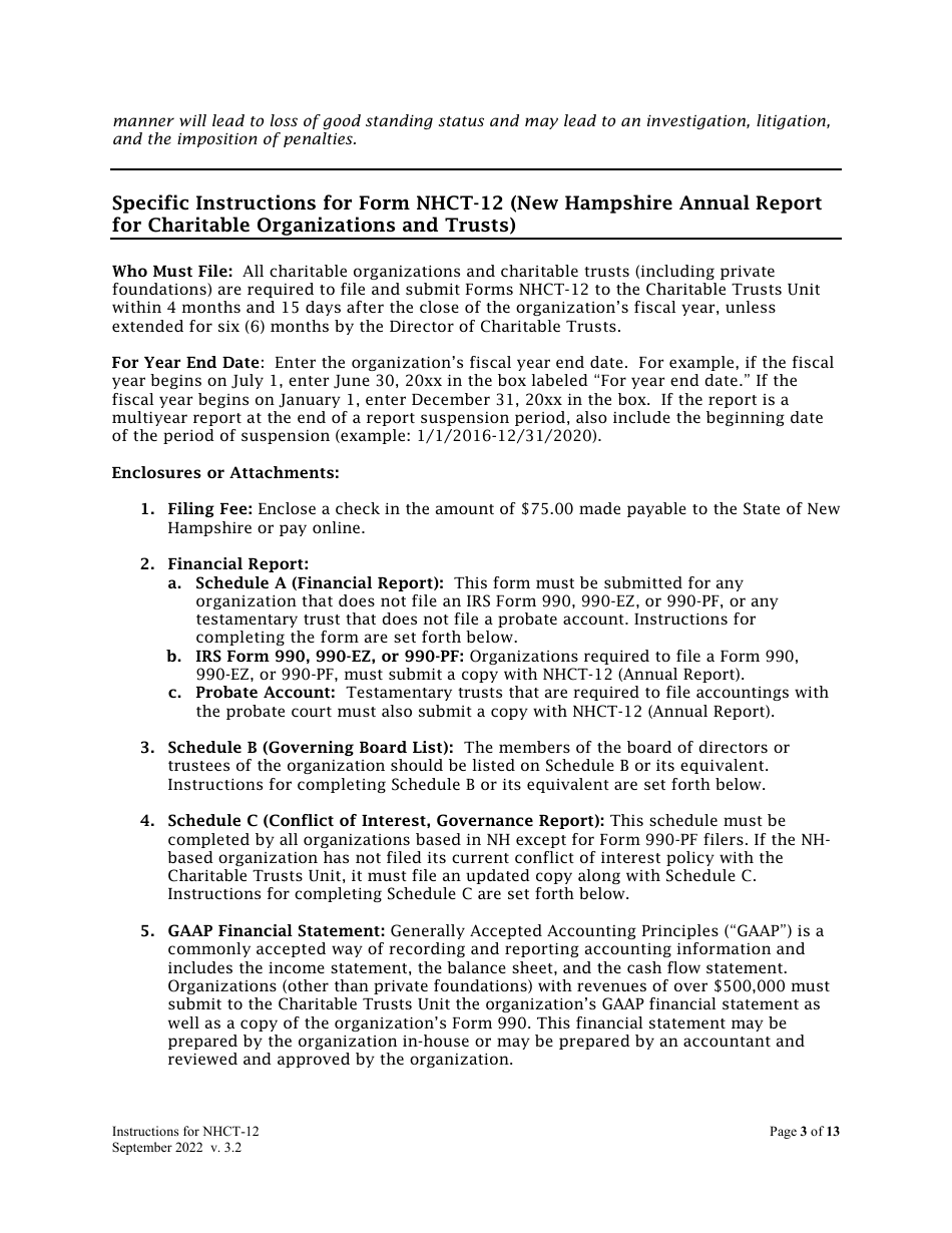 Download Instructions for Form NHCT12 Annual Report PDF Templateroller