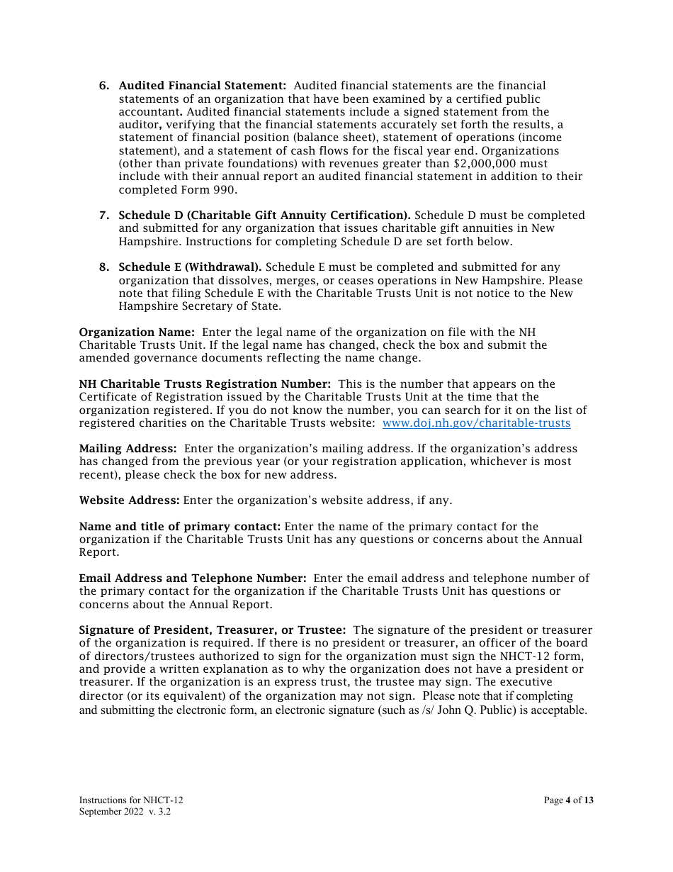 Instructions for Form NHCT-12 Annual Report - New Hampshire, Page 4