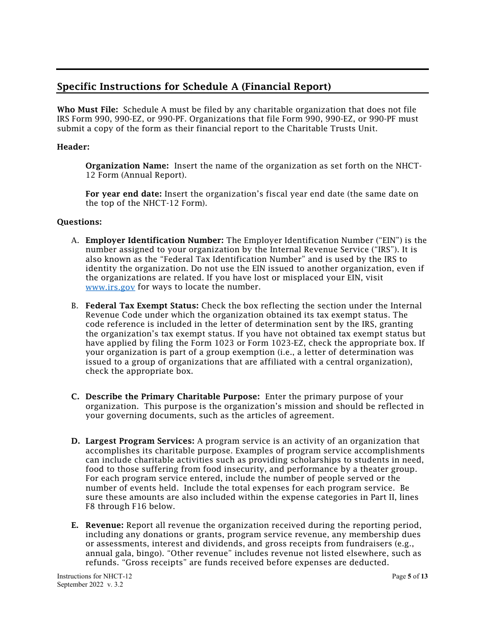 Instructions for Form NHCT-12 Annual Report - New Hampshire, Page 5