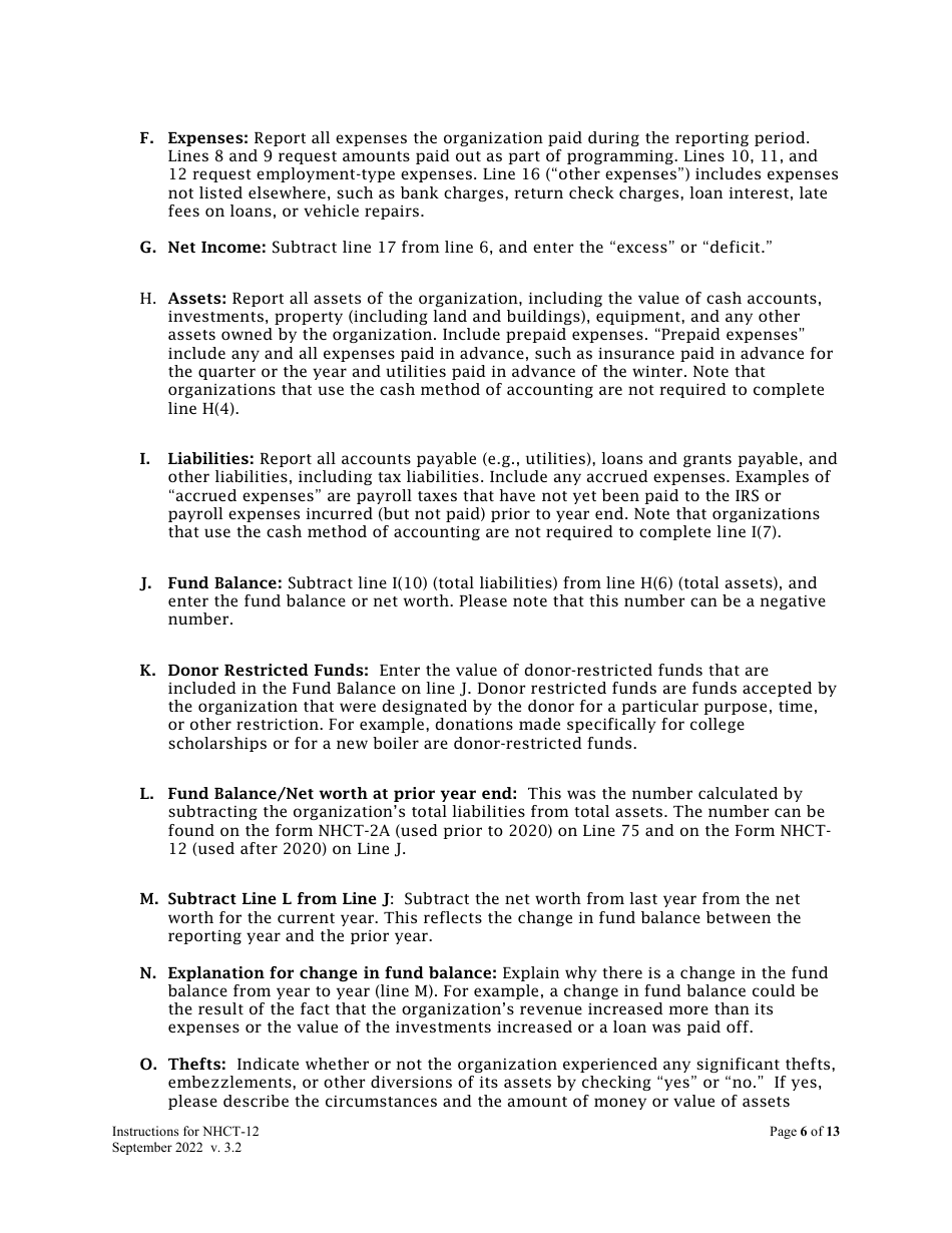 Instructions for Form NHCT-12 Annual Report - New Hampshire, Page 6