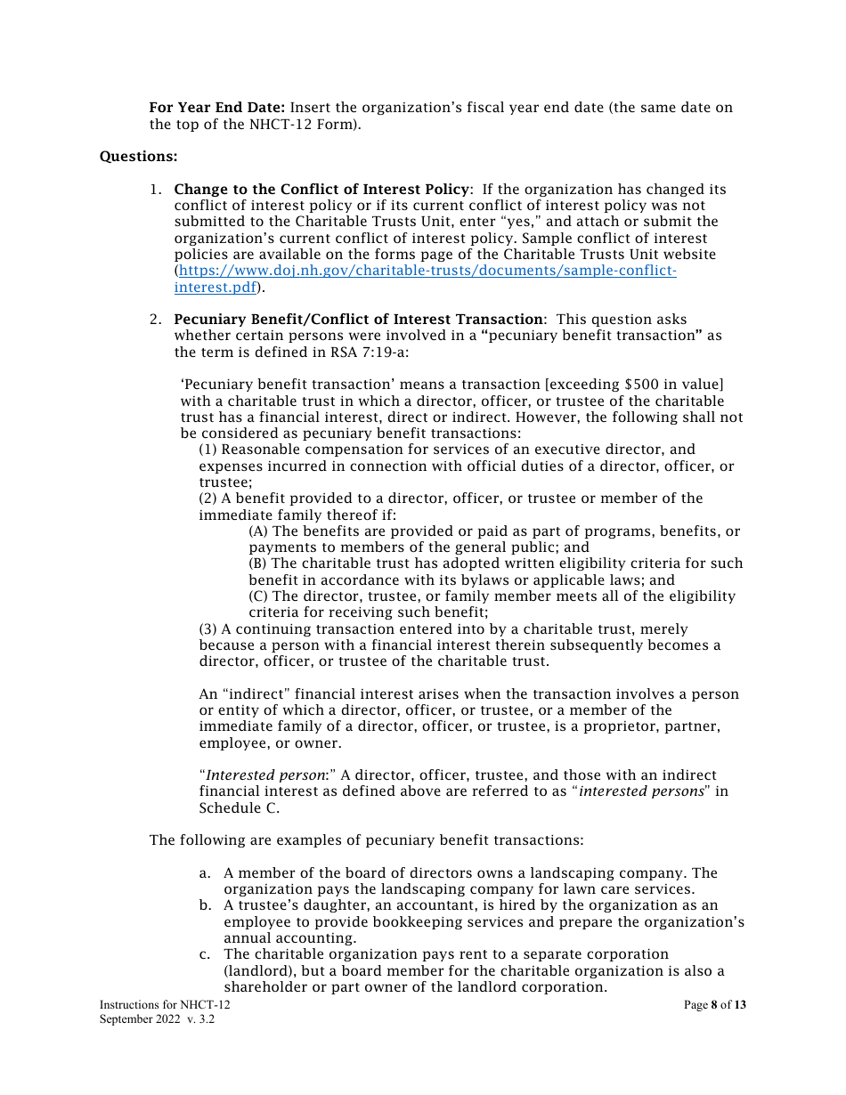 Instructions for Form NHCT-12 Annual Report - New Hampshire, Page 8