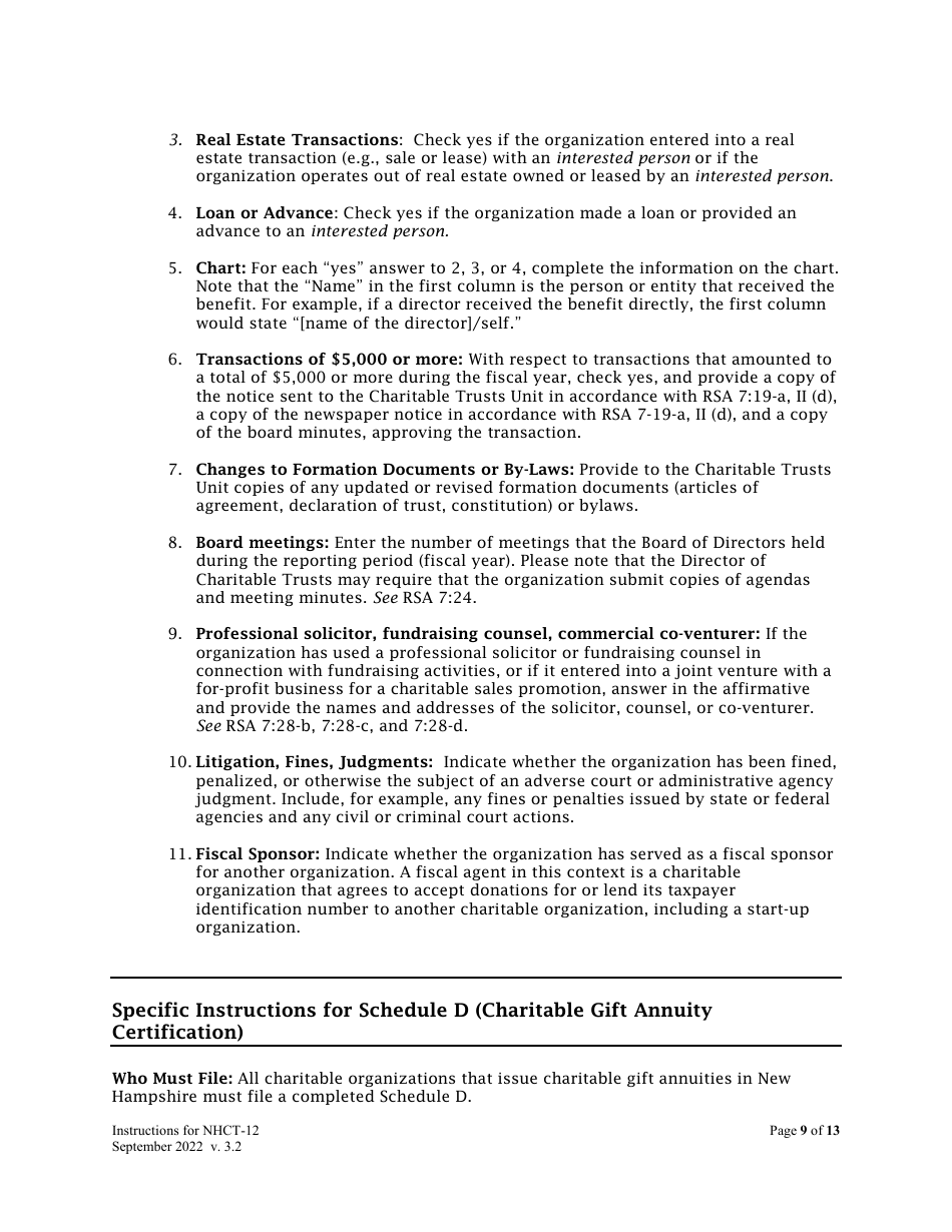 Instructions for Form NHCT-12 Annual Report - New Hampshire, Page 9