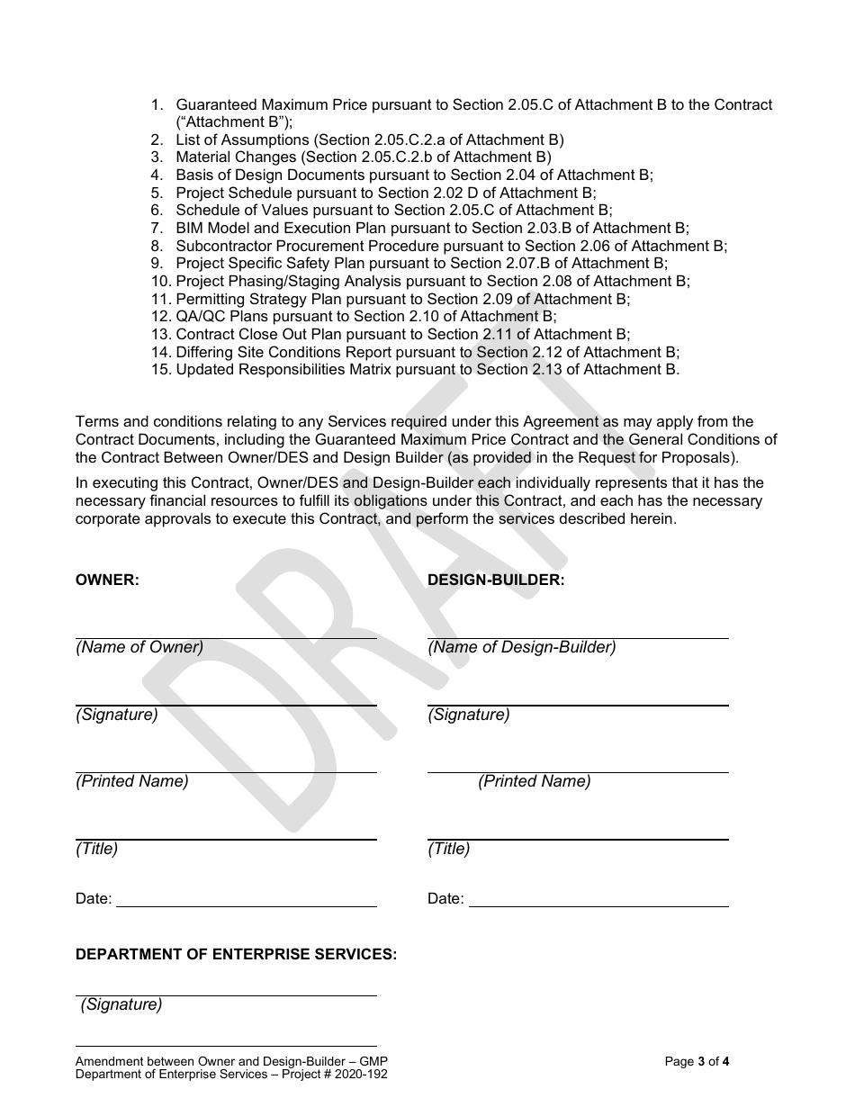 Attachment 1A Design-Build Services Contract Amendment - Pierce College - Fort Steilacoom Olympic South Building - Draft - Washington, Page 3