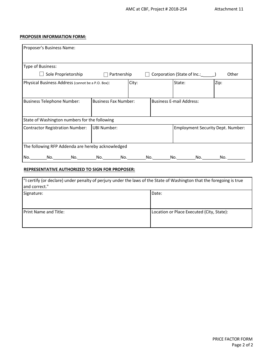 Attachment 11 Price Factor Form - Clark College - Advanced Manufacturing Center Building - Washington, Page 3