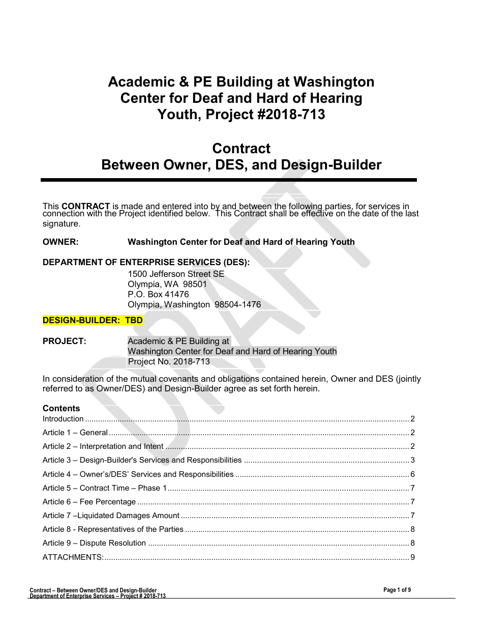 Attachment 1 Proposed Contract - Washington Center for Deaf and Hard of Hearing Youth - Academic  Pe Building - Draft - Washington, Page 2
