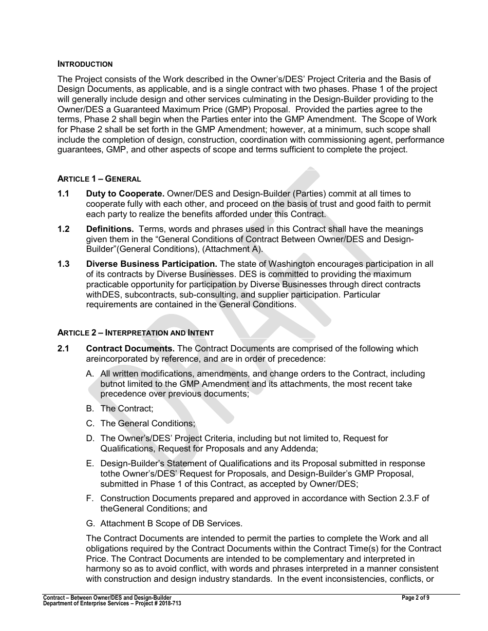 Washington Proposed Contract - Washington Center For Deaf And Hard Of 