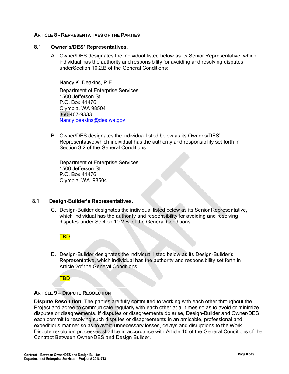 Attachment 1 Proposed Contract - Washington Center for Deaf and Hard of Hearing Youth - Academic  Pe Building - Draft - Washington, Page 9