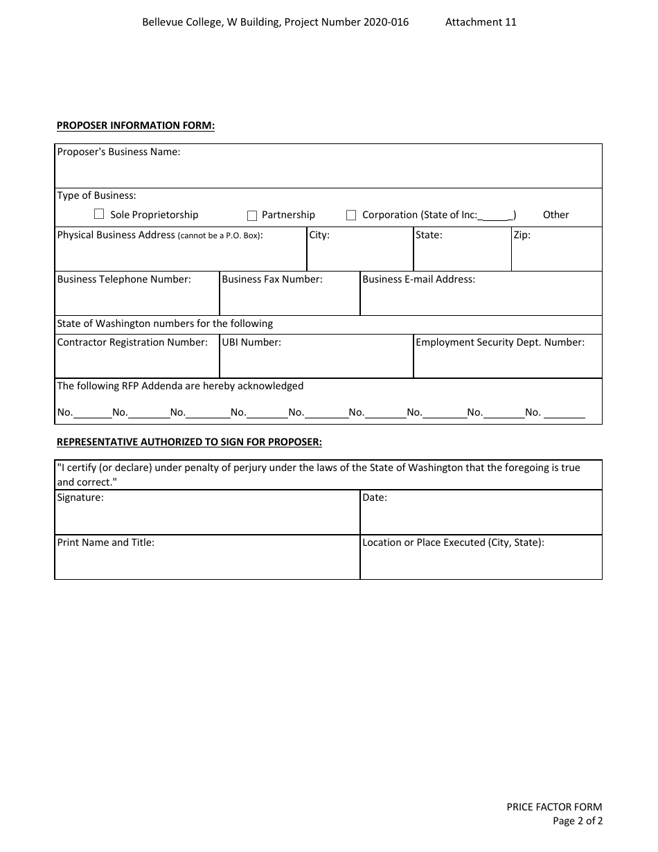 Attachment 11 Price Factor Form - Bellevue College - Center for Transdisciplinary Learning  Innovation (Tdi) - Washington, Page 2