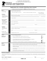 Document preview: Form AB (L_027_F) Application for a Family Child Day Care License - City of Philadelphia, Pennsylvania