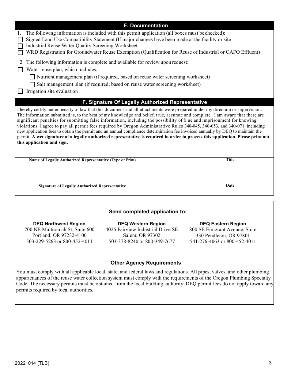 Renewal Application for 2501 Wpcf Industrial Reuse Water General Permit - Oregon, Page 3
