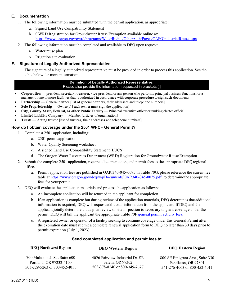 Renewal Application for 2501 Wpcf Industrial Reuse Water General Permit - Oregon, Page 5