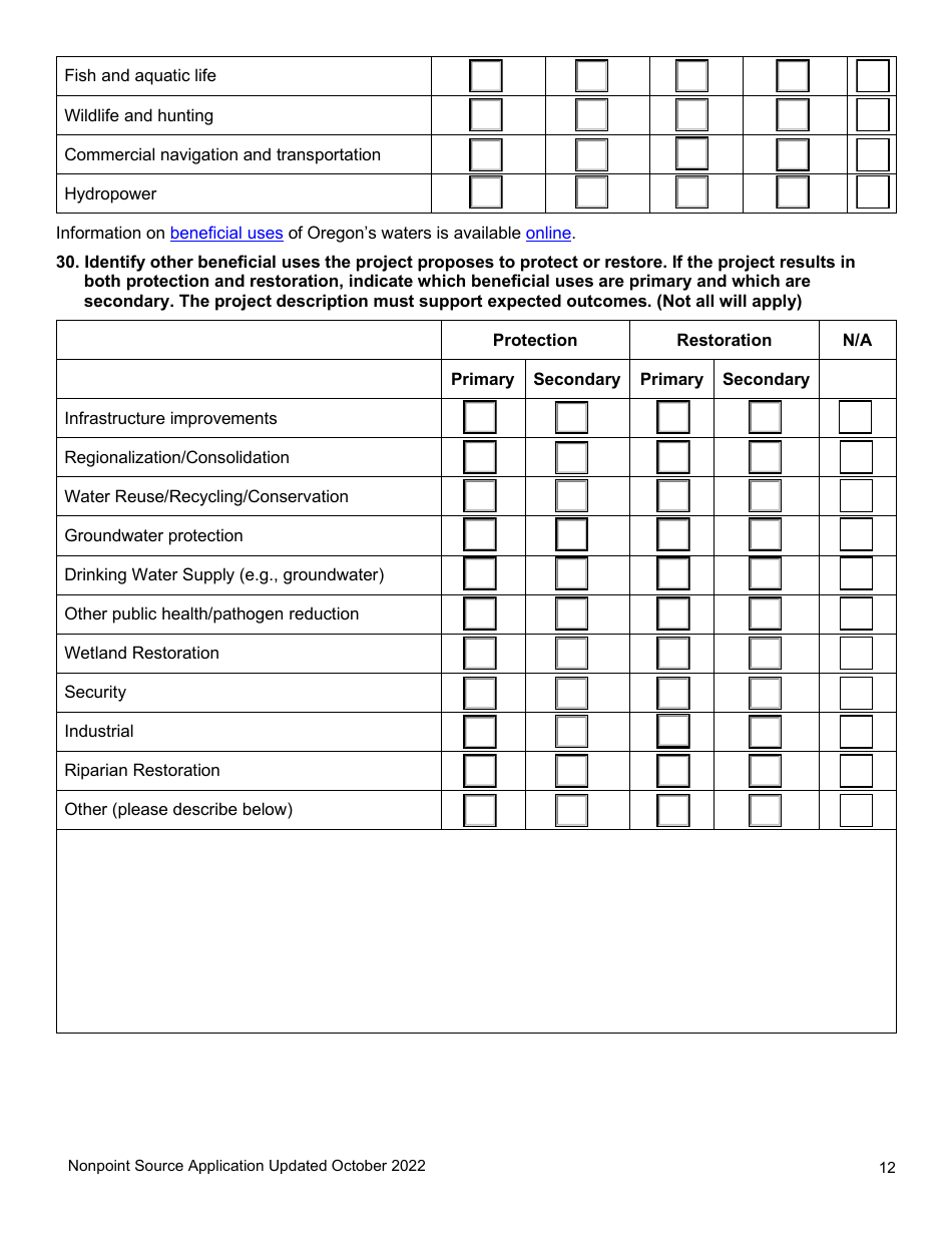 Nonpoint Source Project Long Application (Design and Construction Projects) - Clean Water State Revolving Fund - Oregon, Page 12