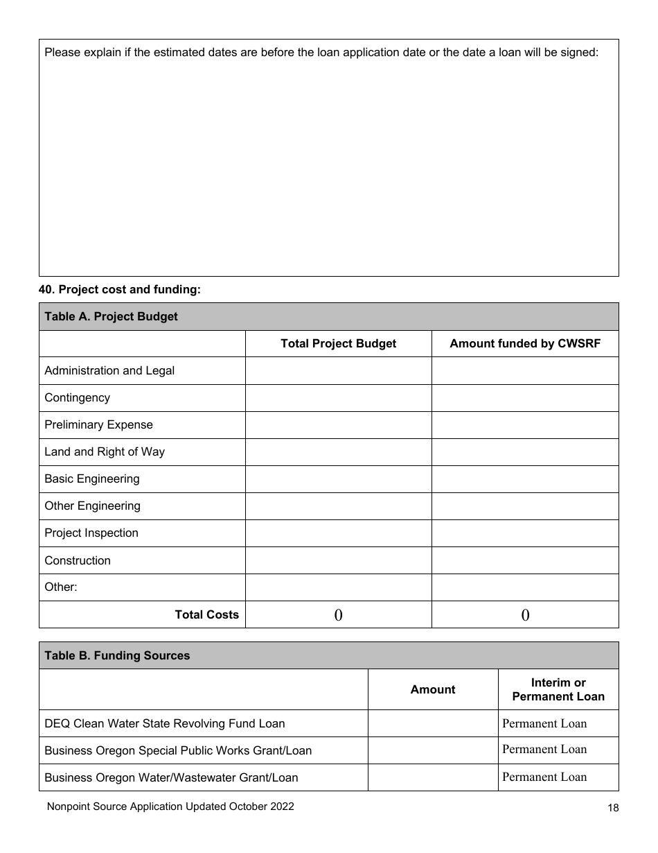 Nonpoint Source Project Long Application (Design and Construction Projects) - Clean Water State Revolving Fund - Oregon, Page 18