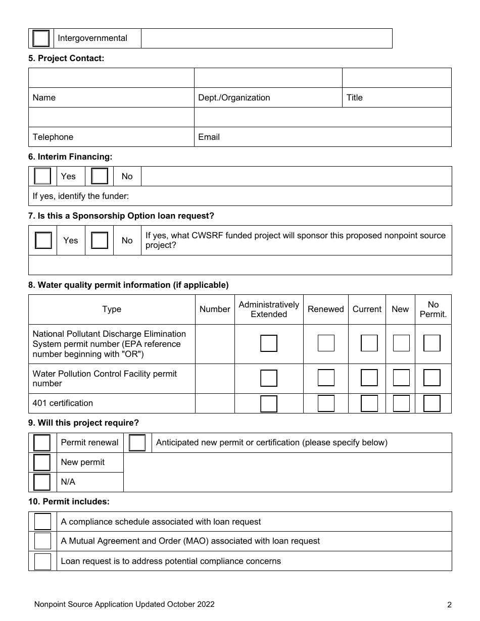 Nonpoint Source Project Long Application (Design and Construction Projects) - Clean Water State Revolving Fund - Oregon, Page 2