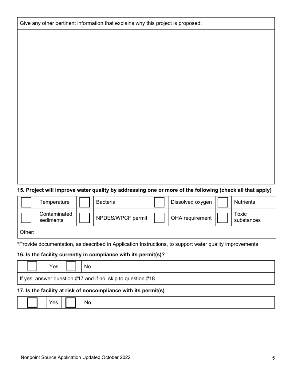 Nonpoint Source Project Long Application (Design and Construction Projects) - Clean Water State Revolving Fund - Oregon, Page 5