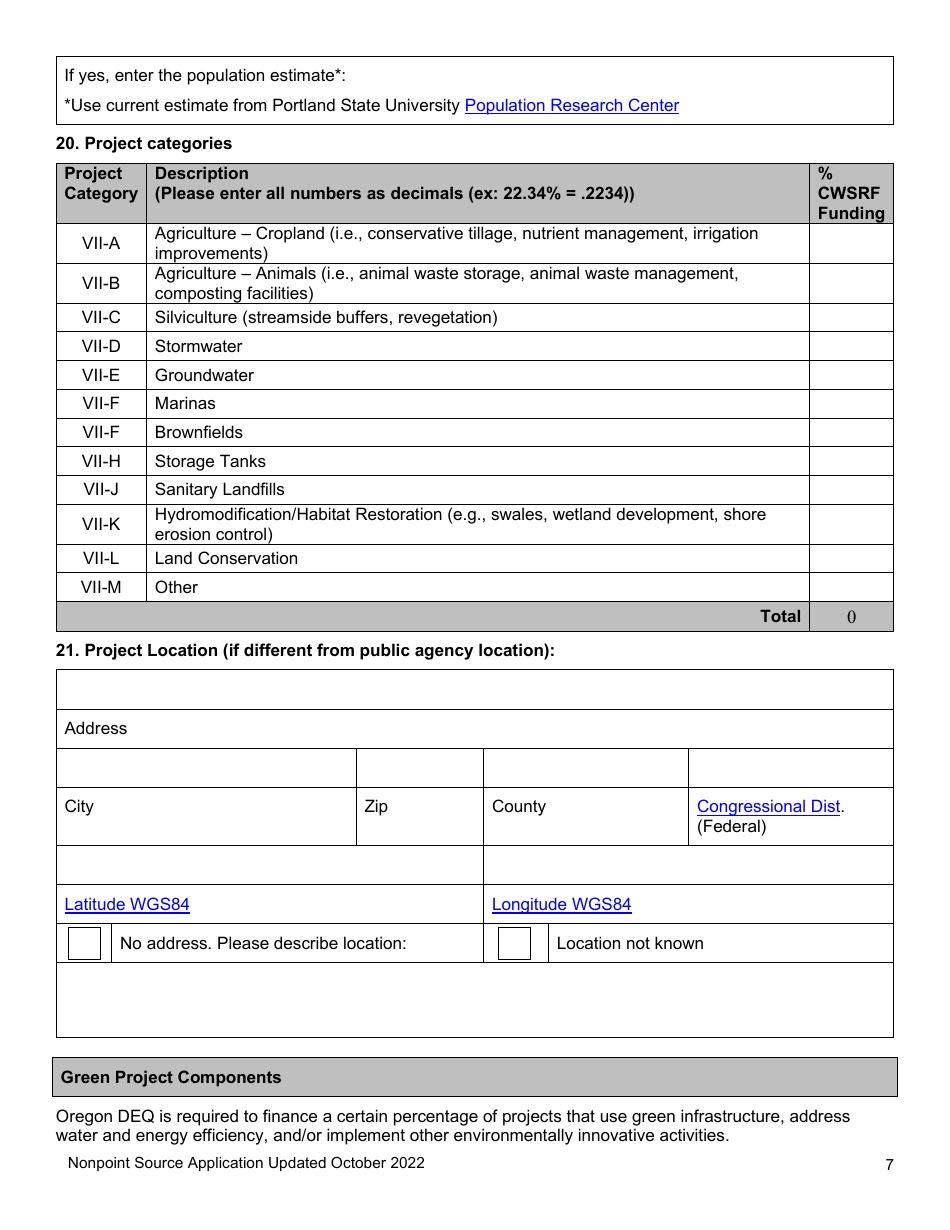 Nonpoint Source Project Long Application (Design and Construction Projects) - Clean Water State Revolving Fund - Oregon, Page 7