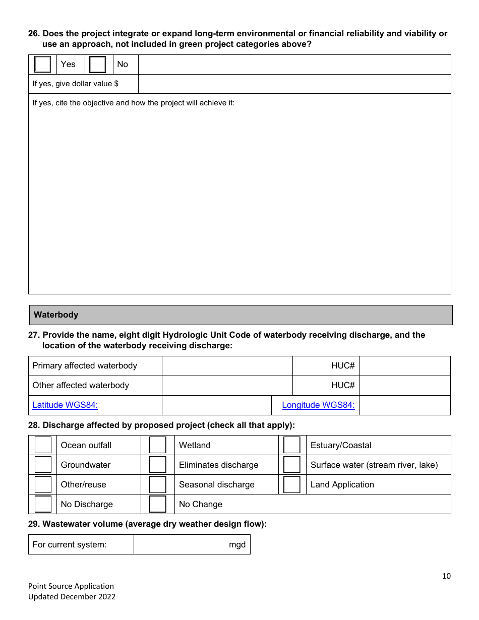 Point Source Project Loan Application (Design and Construction Projects) - Clean Water State Revolving Fund - Oregon, Page 10
