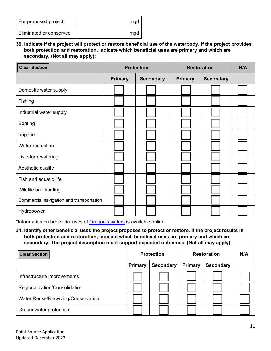 Point Source Project Loan Application (Design and Construction Projects) - Clean Water State Revolving Fund - Oregon, Page 11