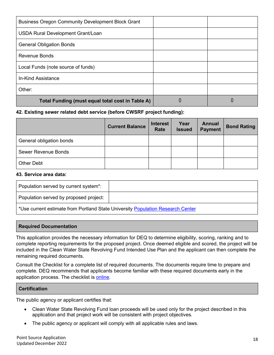 Point Source Project Loan Application (Design and Construction Projects) - Clean Water State Revolving Fund - Oregon, Page 18