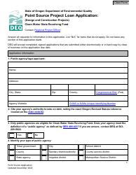 Point Source Project Loan Application (Design and Construction Projects) - Clean Water State Revolving Fund - Oregon
