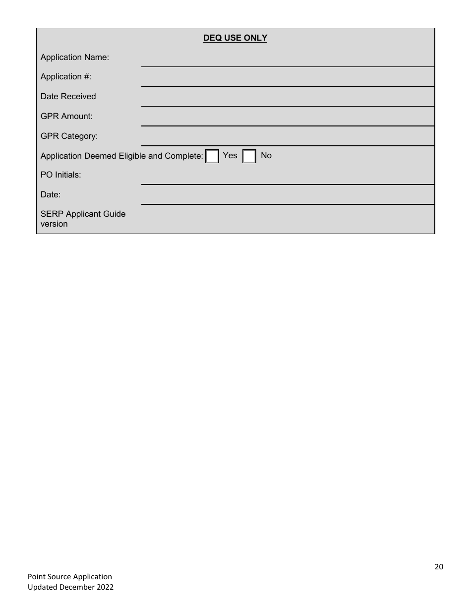 Point Source Project Loan Application (Design and Construction Projects) - Clean Water State Revolving Fund - Oregon, Page 20