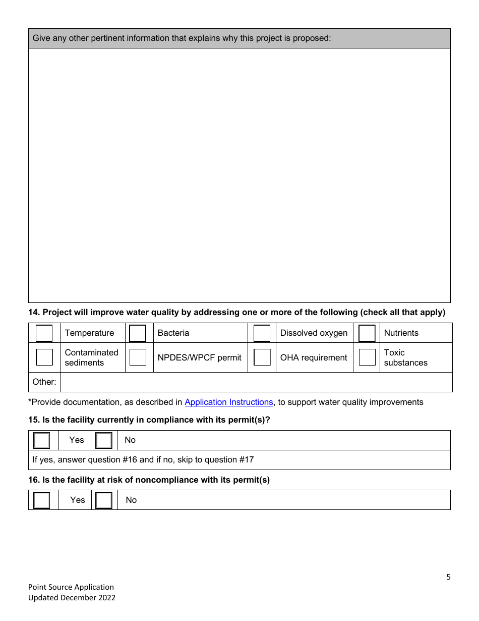 Point Source Project Loan Application (Design and Construction Projects) - Clean Water State Revolving Fund - Oregon, Page 5