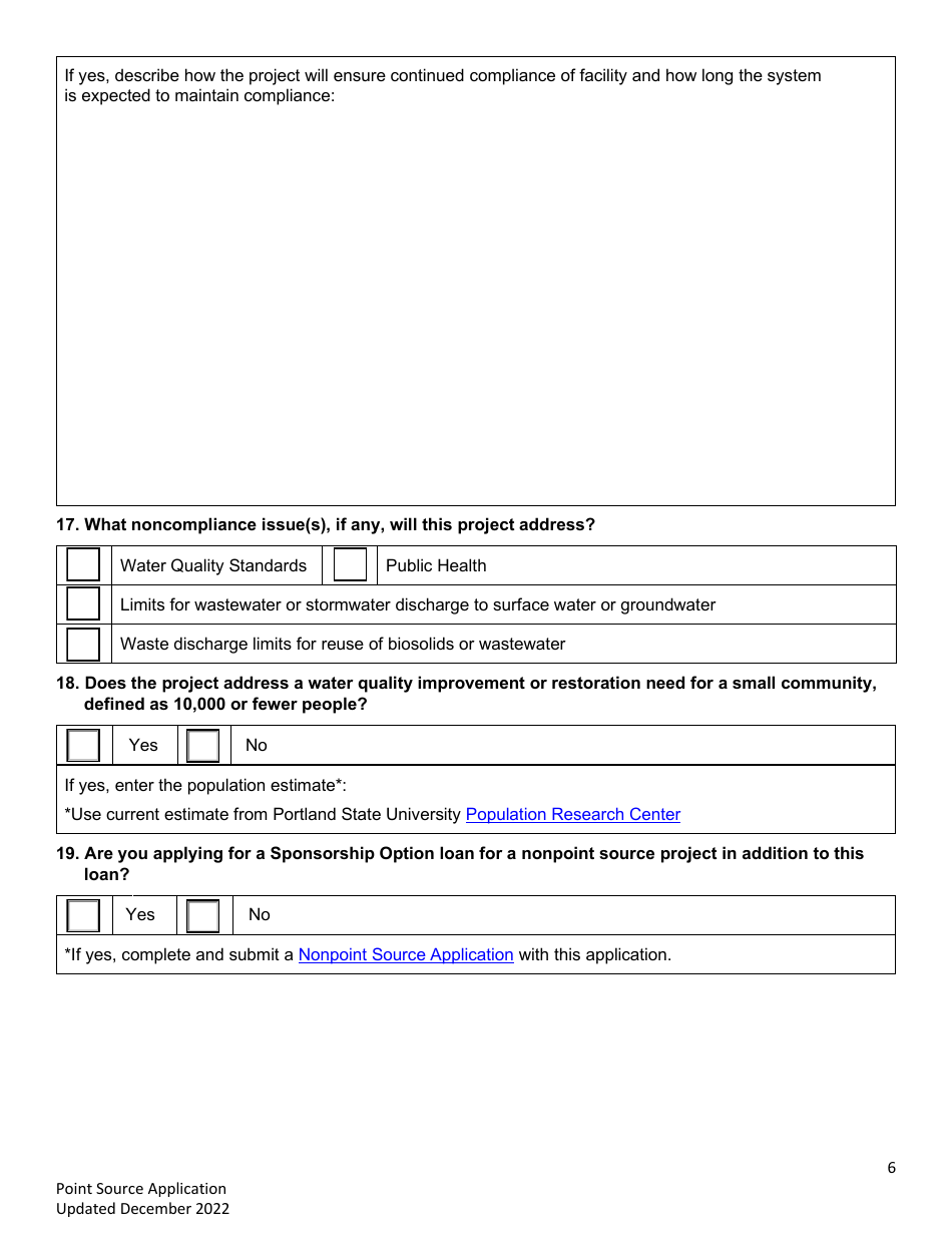 Point Source Project Loan Application (Design and Construction Projects) - Clean Water State Revolving Fund - Oregon, Page 6