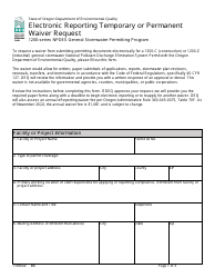 Document preview: Electronic Reporting Temporary or Permanent Waiver Request - 1200-series Npdes General Stormwater Permitting Program - Oregon