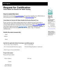 Document preview: Request for Certification - Clean Water Act Section 401 Water Quality - Oregon
