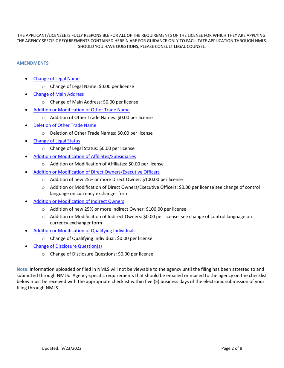 Ar Mortgage Broker License Amendment Checklist (Company) - Arkansas, Page 2