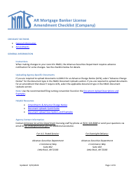 Ar Mortgage Banker License Amendment Checklist (Company) - Arkansas