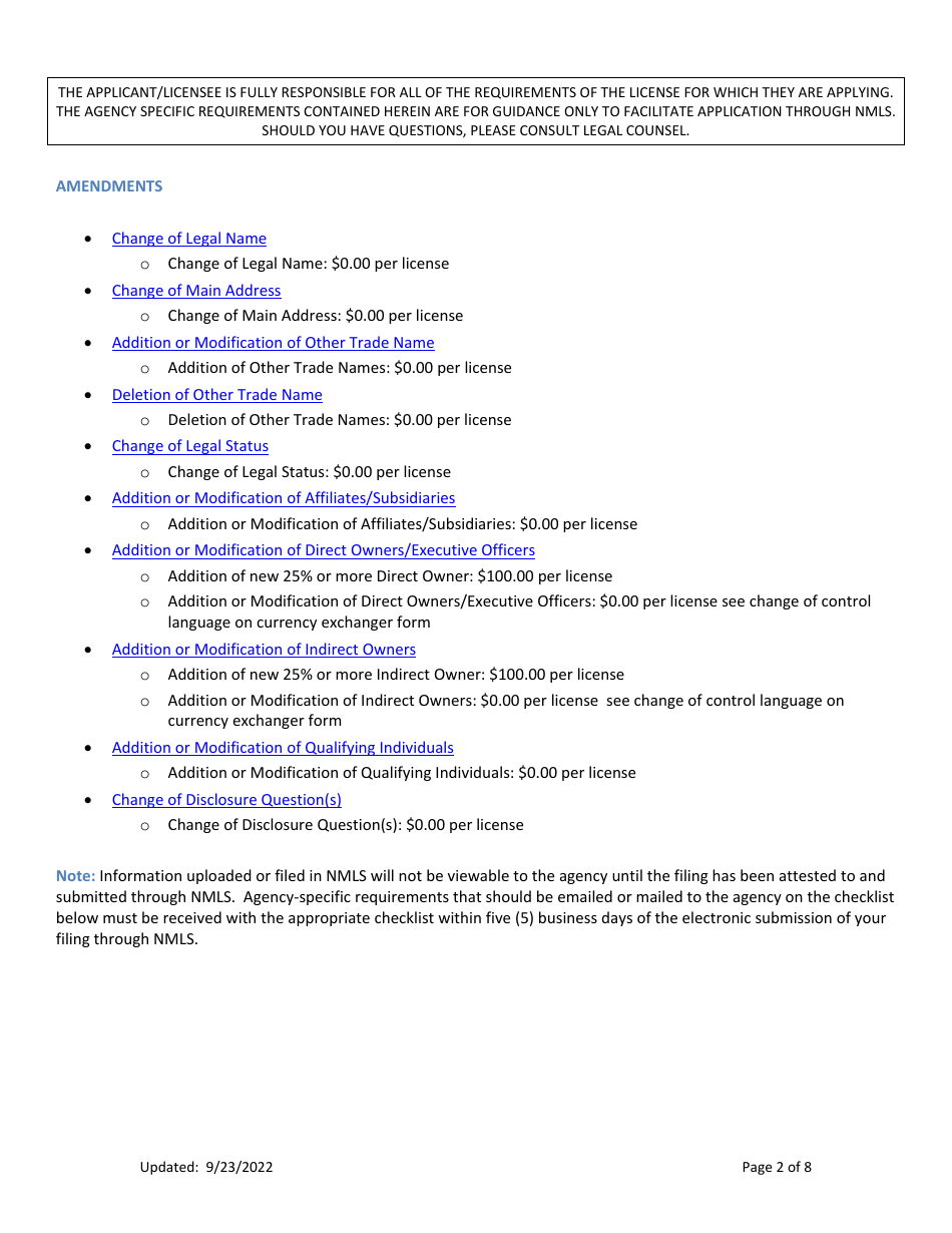 Ar Mortgage Banker License Amendment Checklist (Company) - Arkansas, Page 2