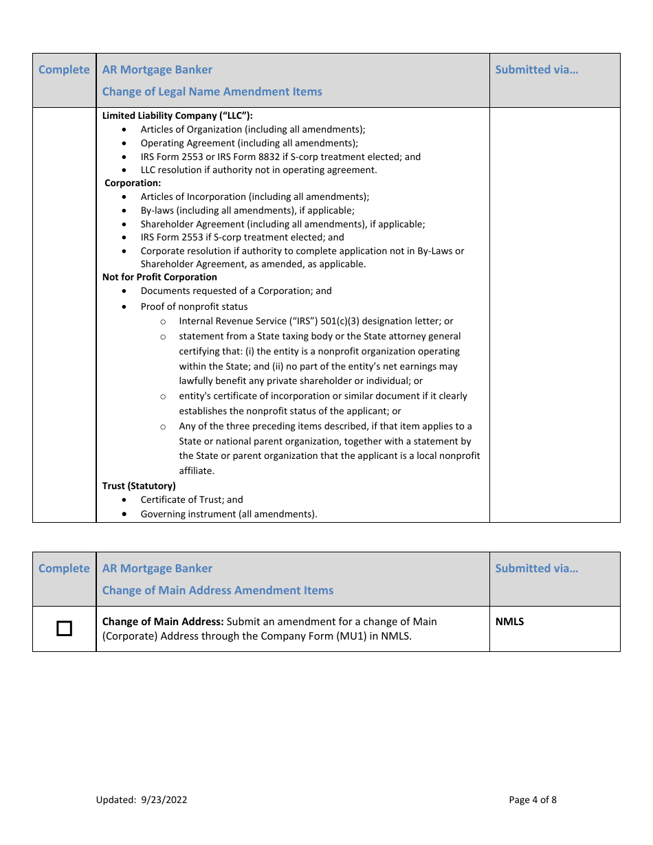 Ar Mortgage Banker License Amendment Checklist (Company) - Arkansas, Page 4