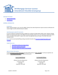 Document preview: Ar Mortgage Servicer License Amendment Checklist (Company) - Arkansas