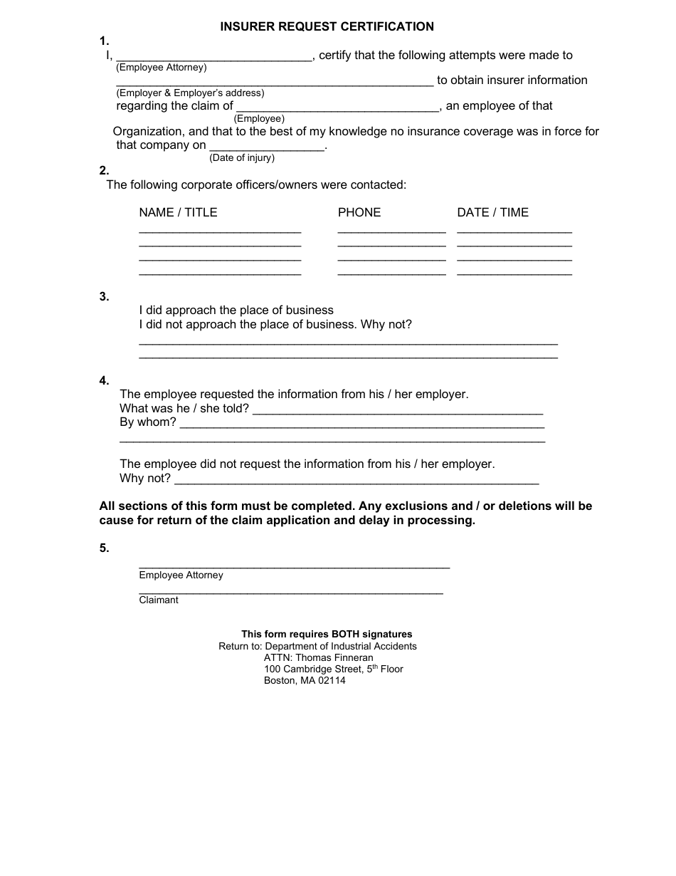 Insurer Request Certification - Massachusetts, Page 2