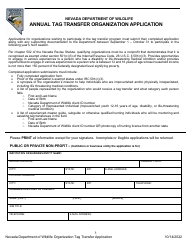 Document preview: Annual Tag Transfer Organization Application - Nevada
