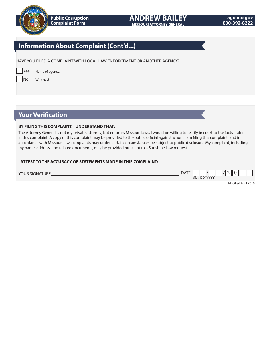 Public Corruption Complaint Form - Missouri, Page 3