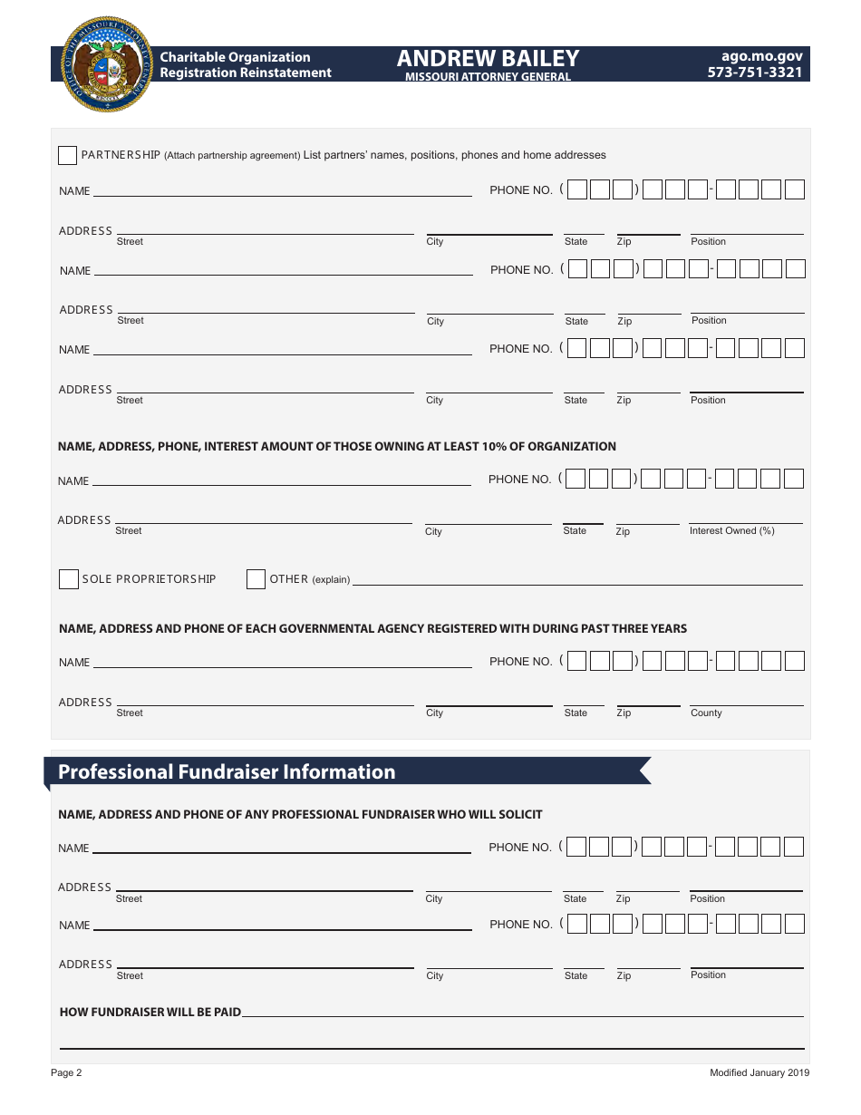Charitable Organization Registration Reinstatement - Missouri, Page 2