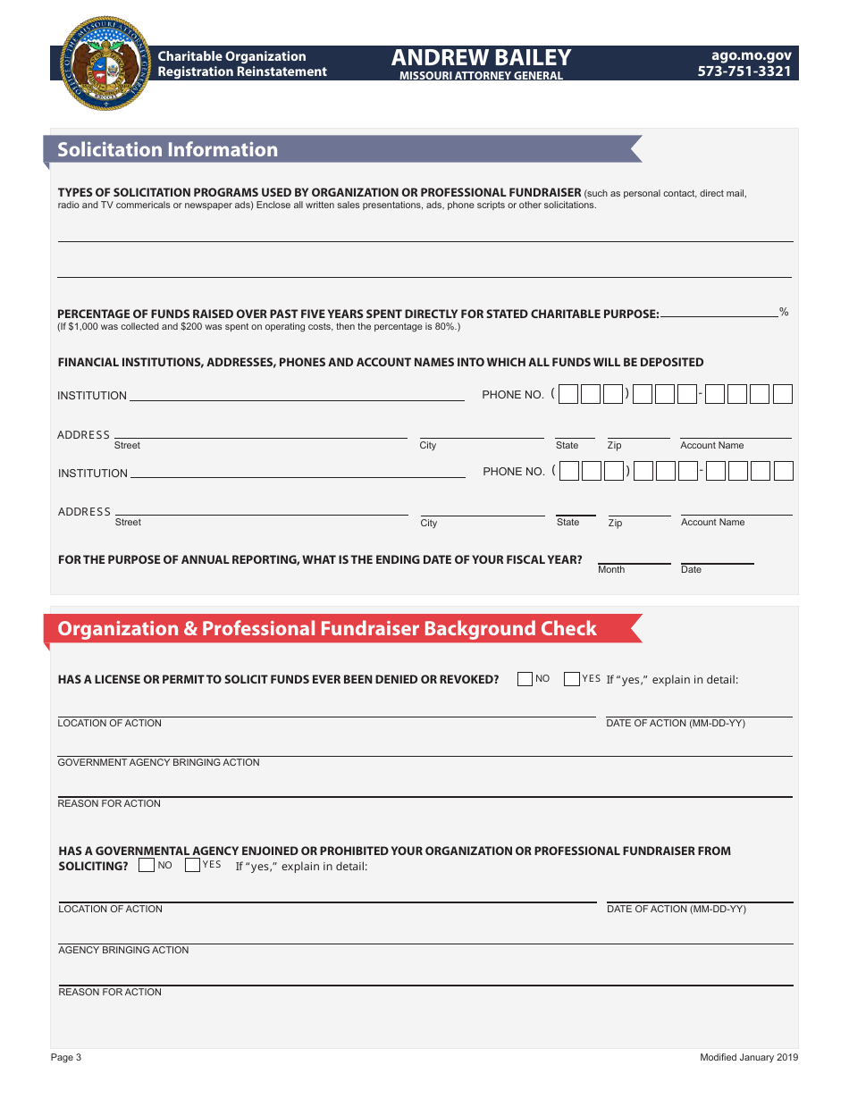 Charitable Organization Registration Reinstatement - Missouri, Page 3