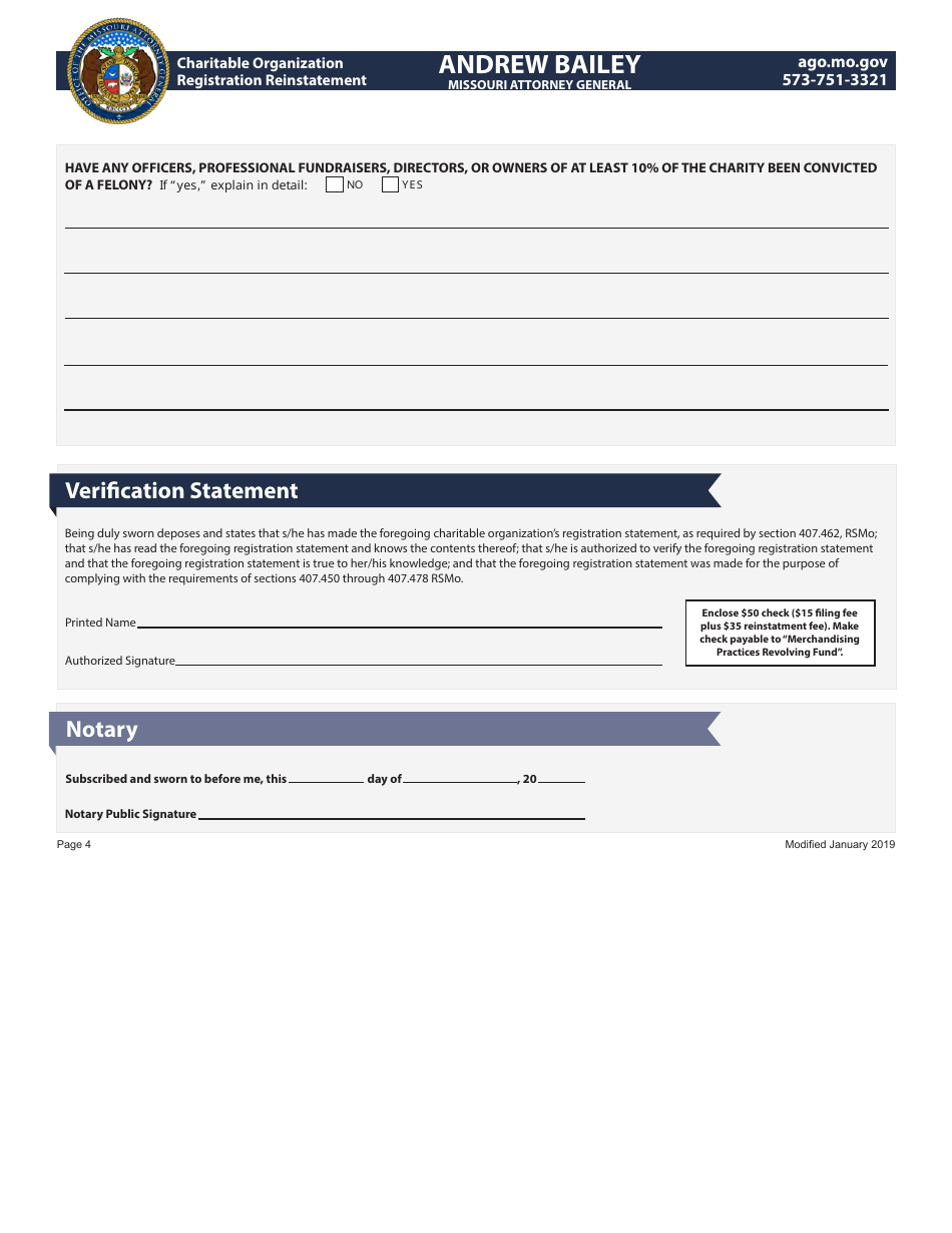 Missouri Charitable Organization Registration Reinstatement Fill Out