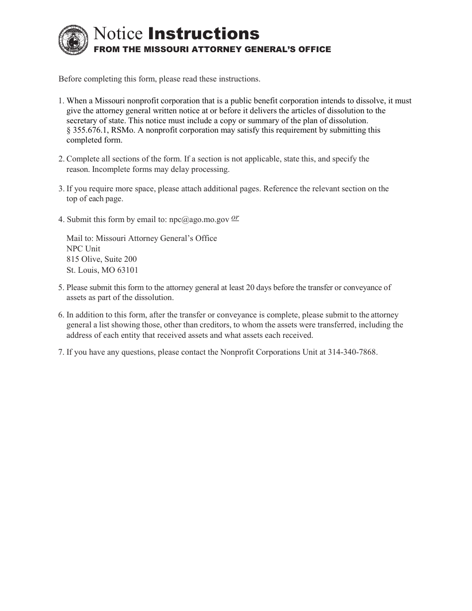 Nonprofit Corporation Notice of Dissolution - Missouri, Page 3