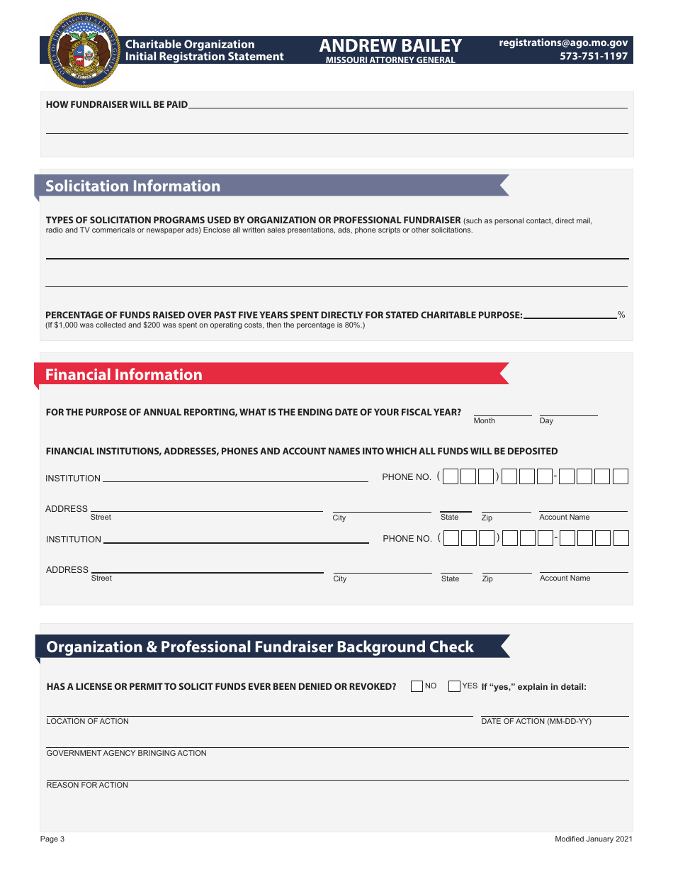 Charitable Organization Initial Registration Statement - Missouri, Page 3