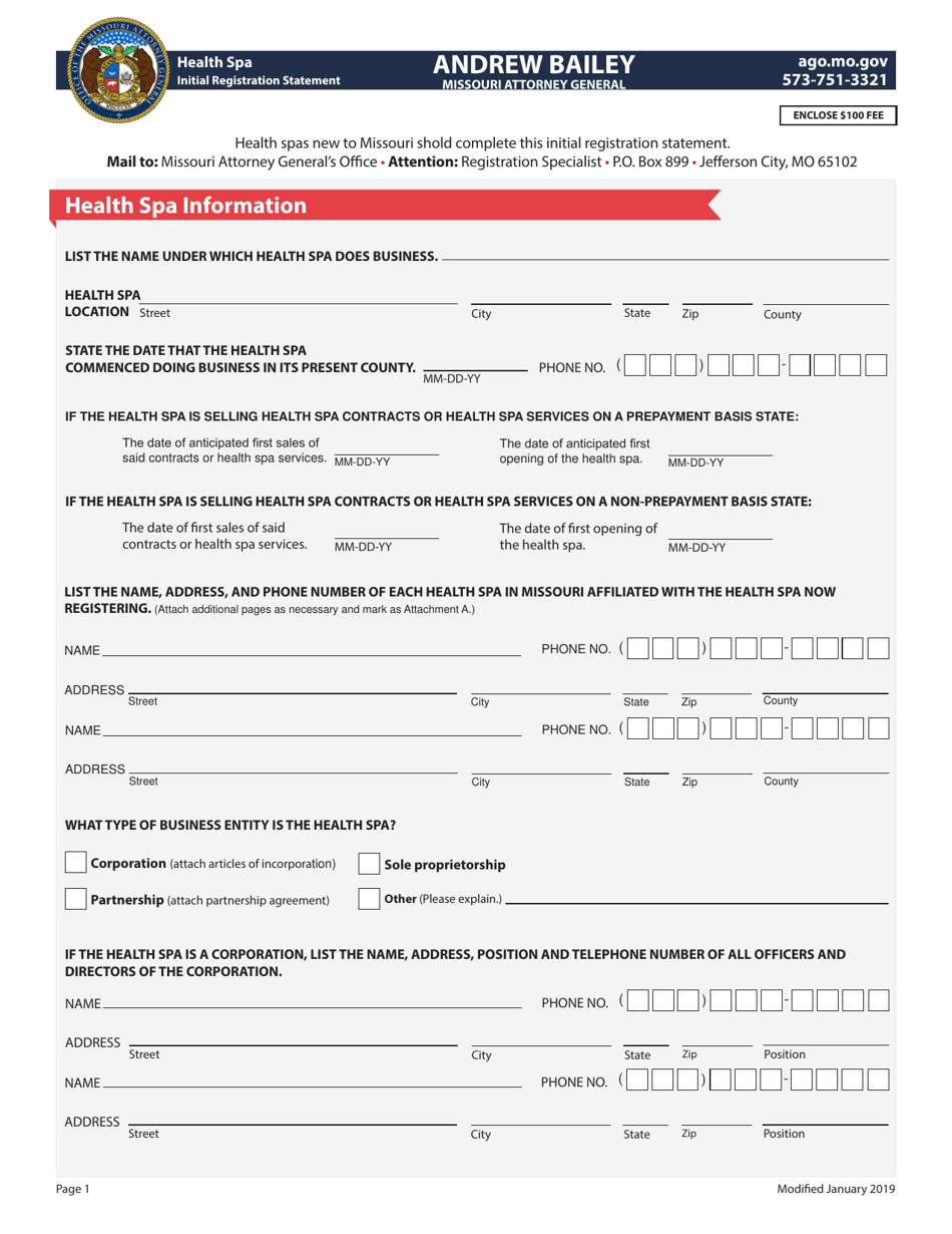 Health SPA Initial Registration Statement - Missouri, Page 1