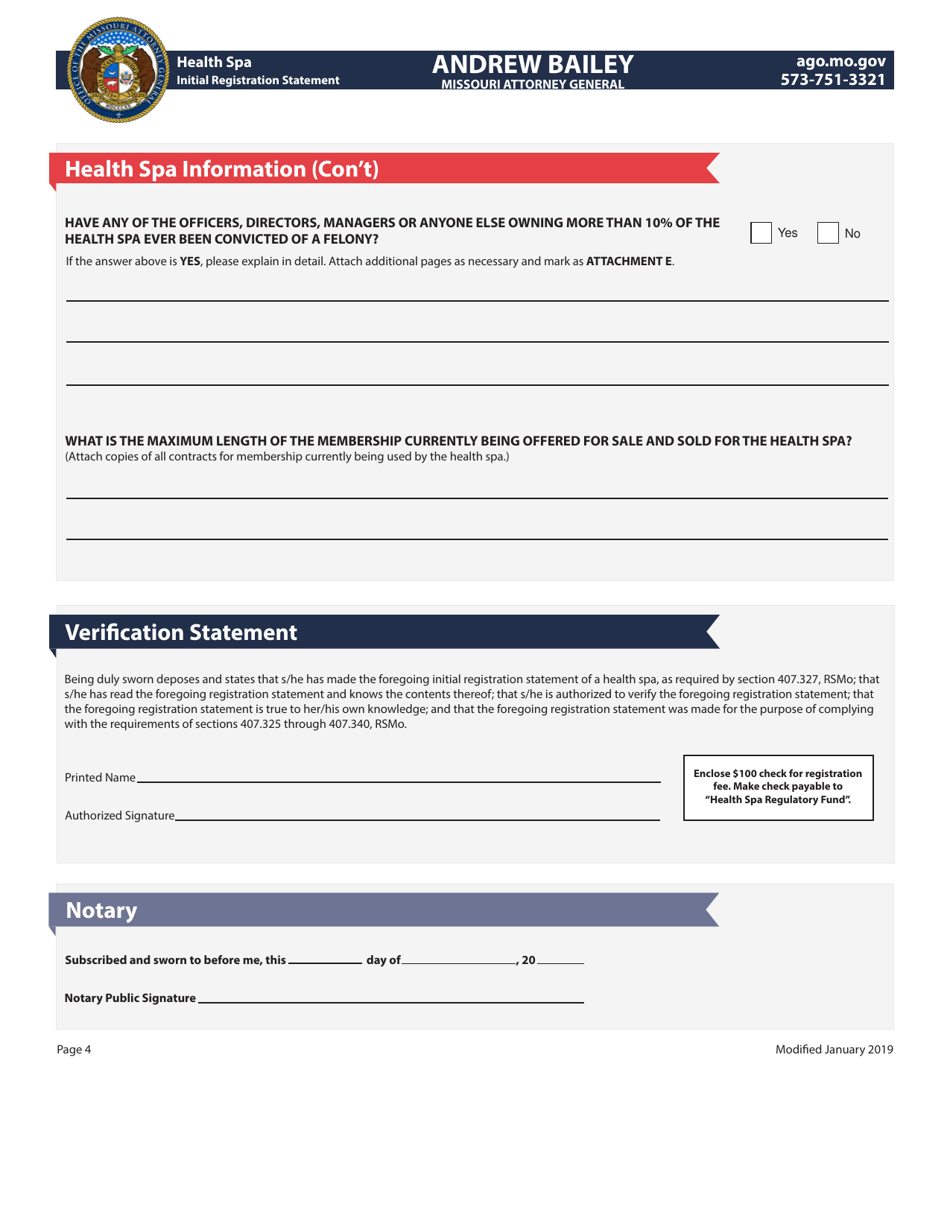 Missouri Health Spa Initial Registration Statement Download Fillable Pdf Templateroller 7718