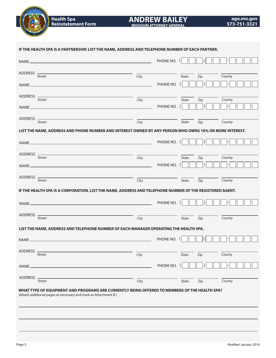 Health SPA Reinstatement Form - Missouri, Page 2