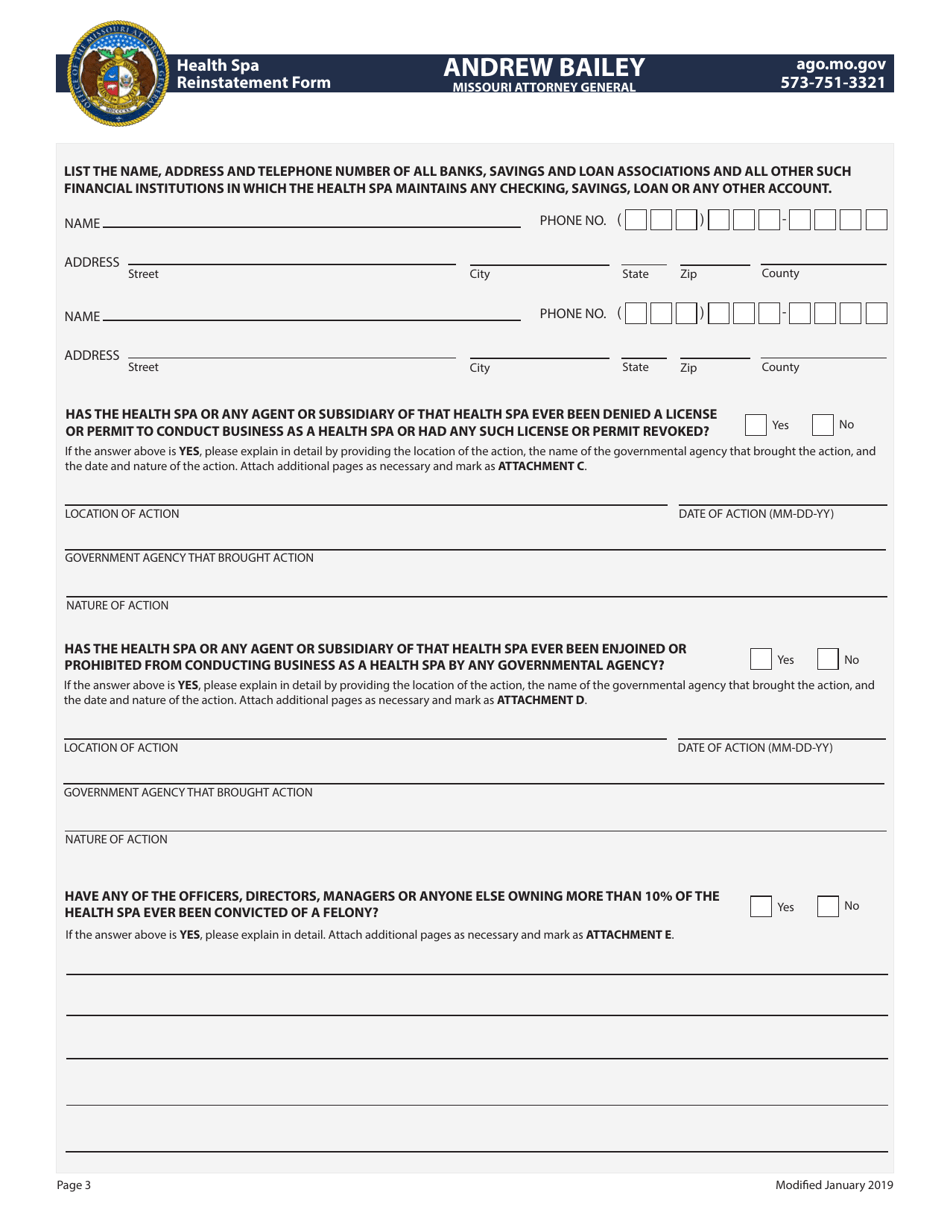 Health SPA Reinstatement Form - Missouri, Page 3