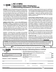 Form NC-4 NRA Nonresident Alien Employee&#039;s Withholding Allowance Certificate - North Carolina, Page 2